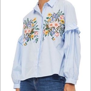 Topshop Floral Embroidered Button Down Shirt